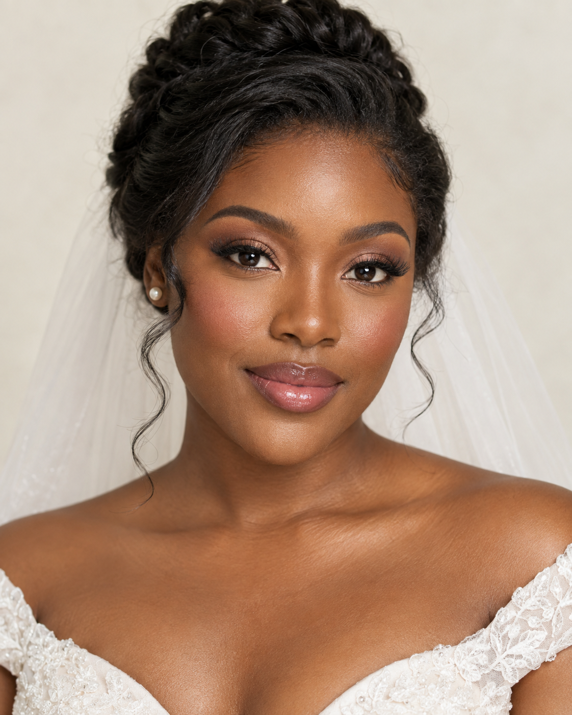 Romantic Rose Bride bridal portrait with an ivory wedding dress and veil.